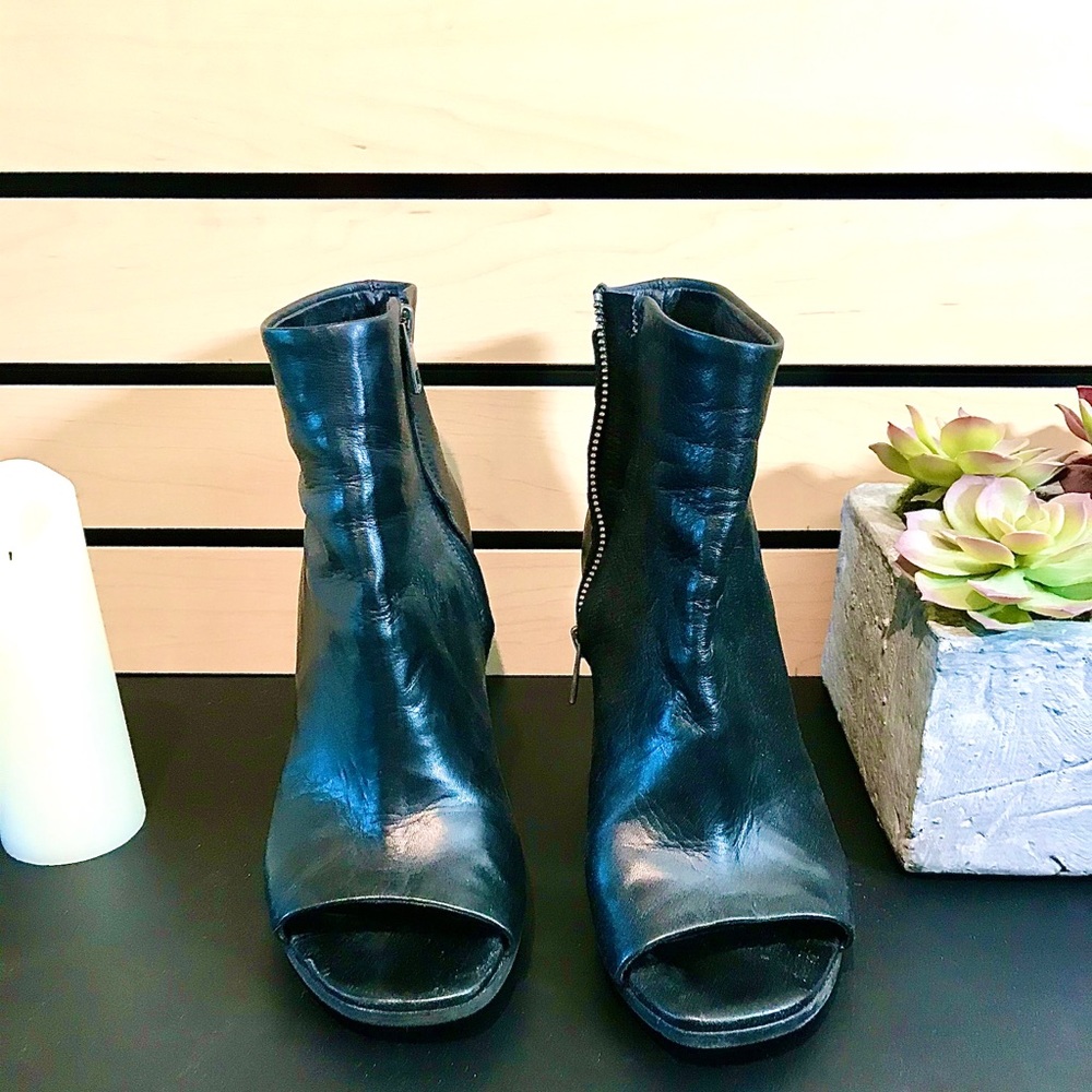 All Saints Black leather wedge